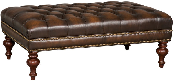 Hooker Furniture Kingley Handcrafted Cocktail Ottoman In Sarzana Top-Grain Leather, Tufted Medium Brown, 48"W CO385-085