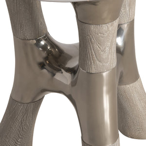 Bernhardt Dalton 60" Modern Faux Bois Dining Table With Glass Top And Stylish Hammered Metal Base Design Greige, Bronze Metal, Glass K2010