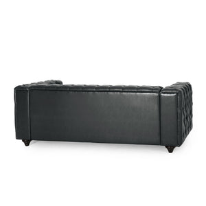 English Elm Mirod Button Tufted Three Seat Pu Sofa with Birch Legs for Living Room N760S0000012B