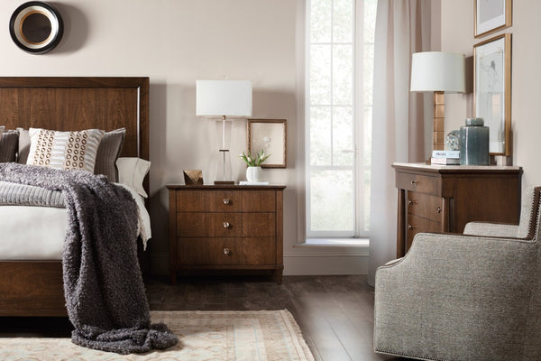 Hooker Furniture Archives Queen Bed With Classic Walnut Veneer, Tapered Legs And Panel Headboard For Timeless Warmth 86.75 L x 80.00W x 64.00H 6123-90266-89