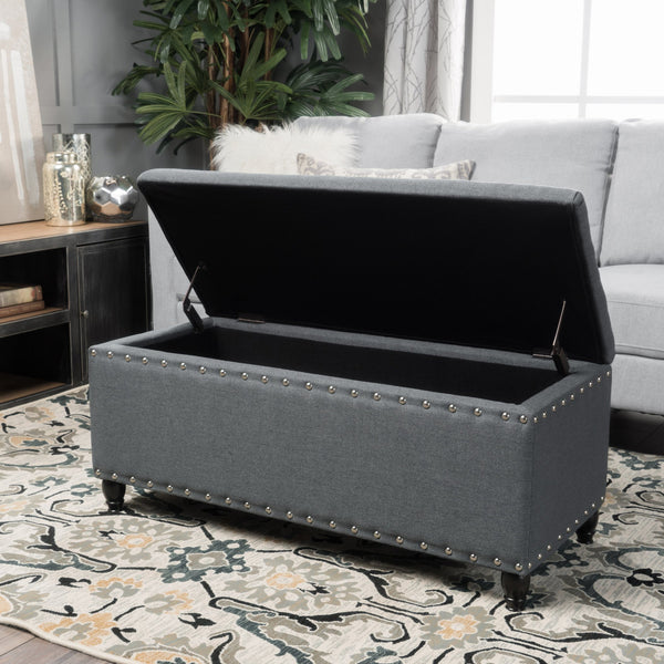 English Elm Storage Ottoman Bench with Hinged Lid Padded Seat Living Room Coffee Table 60581.00CCL