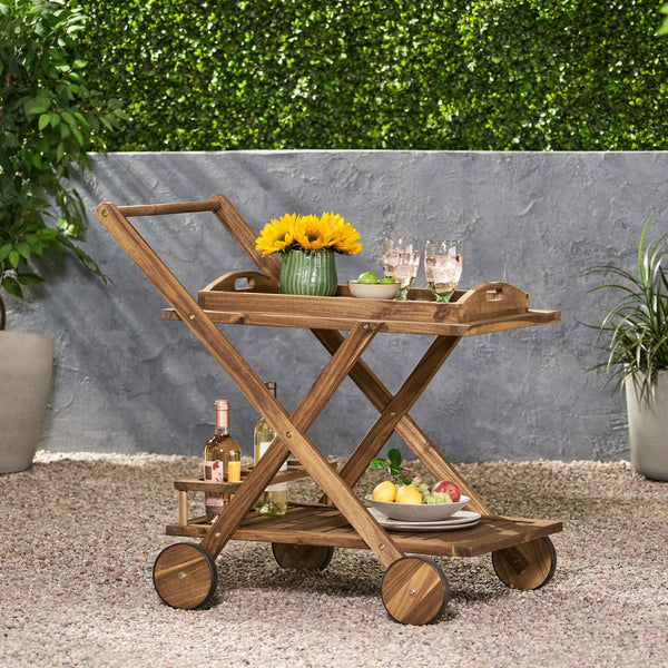 English Elm Christopher Knight Home® - RIVIERA Acacia Wood Bar Cart with Wheels – Natural Stain, Mobile Entertaining Station & Storage Organizer 56134.00