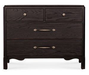 Hooker Furniture Americana Distressed Bachelor Chest With Scalloped Base, Antique Bronze Pulls, 4 Self-Closing Drawers, Timeless Appeal Blacks 7050-90217-89