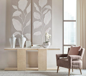 Hooker Furniture Westwood Volakas Stone Console Table With Slim Rectangular Profile, Oak Veneer Finish & Open Shelf 6133-85004-80