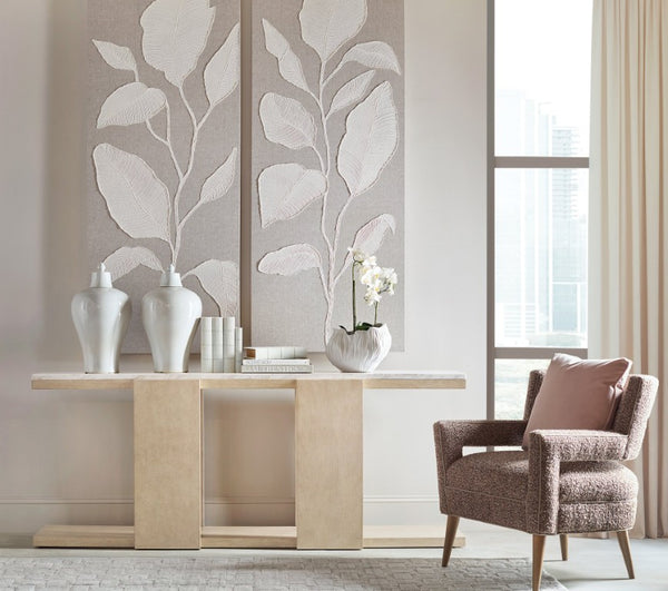 Hooker Furniture Westwood Volakas Stone Console Table With Slim Rectangular Profile, Oak Veneer Finish & Open Shelf 6133-85004-80