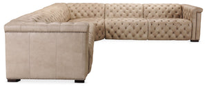 Hooker Furniture Savion Five-Piece Power Sectional With Top-Grain Leather, Tufted Detail, Nailhead Trim, Power Headrests Brown SS434-G5PS-082