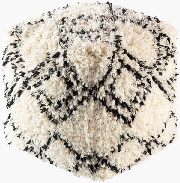 Surya Palmer Global-inspired 18" Pouf - Elegant Woven Charm For Home Decor, Durable Wool & Cotton Design Cream Wool,Cotton,Polybeads Plpf001-181818