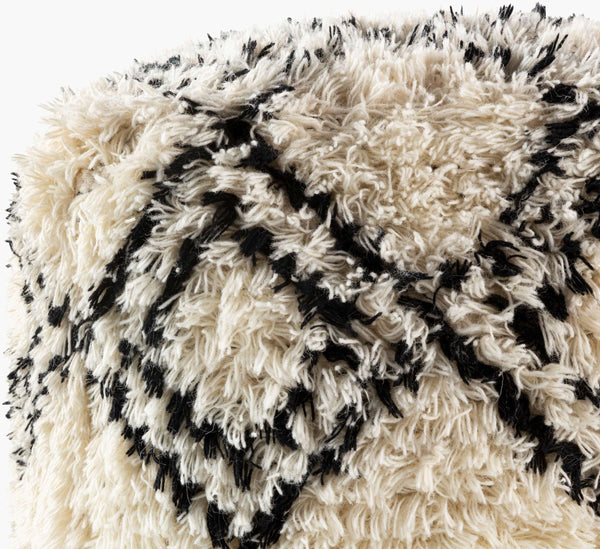 Surya Palmer Global-inspired 18" Pouf - Elegant Woven Charm For Home Decor, Durable Wool & Cotton Design Cream Wool,Cotton,Polybeads Plpf001-181818