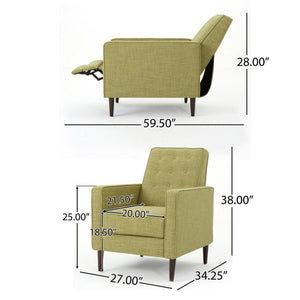 English Elm Christopher Knight Home® - Fabric Recliner Chair Mid-Century Modern Pushback Single Sofa with Tufted Cushion, Birch Legs, Cozy Comfort Green 60741.00MGRN