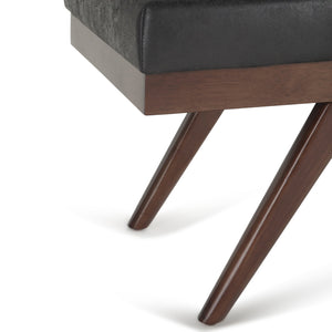 English Elm Chanelle Mid Century Ottoman Bench with Distressed Vegan Faux Leather, Solid Rubberwood Frame, 48" Black B136P159222