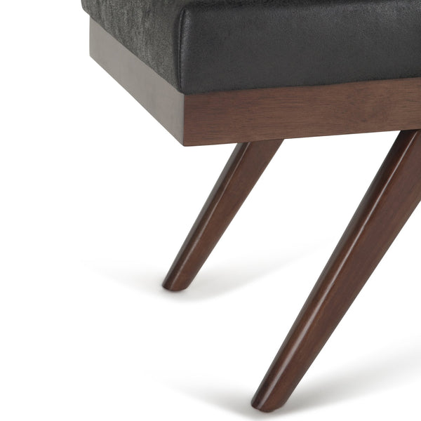 English Elm Chanelle Mid Century Ottoman Bench with Distressed Vegan Faux Leather, Solid Rubberwood Frame, 48" Black B136P159222