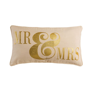 Mr. and Mrs. 20x12 Pillow in Bleached White with Gold Print PLW018 Elk Home