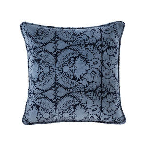 Blue Patterned 20x20 Hand-Printed Reversible Pillow in 100% Cotton Velvet PLW038 Elk Home