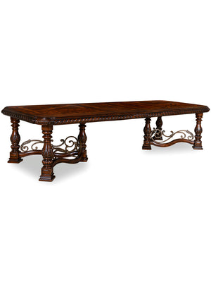 A.R.T. Furniture Valencia Trestle Dining Table - Elegant Tuscan Finish With Carved Details & Expandable Seating Up To 128” Brown, Brown Radiata Solids With White Oak,Walnut And Pine Veneers,Metal 209221-2304