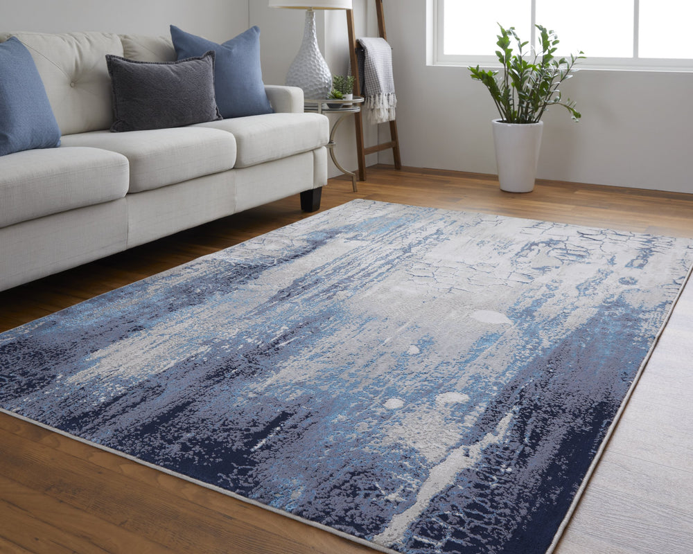 Feizy Rugs Ind39h2f Indio Modern Abstract Rug – Durable, Low Pile Design In Earthy Tones For Stylish Home Décor Ivory,Blue,Black Polyester,Polypropylene Ind39h2fblubgef00