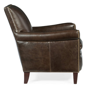 Hooker Furniture Jilian Club Chair With Caramel Aniline Top-Grain Leather, Bronze Nailhead Trim & Solid Wood Legs Dark Brown CC419-087
