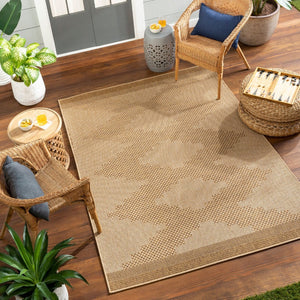 Livabliss Pismo Beach Flatweave Polypropylene Area Rug for Indoor Outdoor High Traffic Spaces Tan, Amber 7'10" x 7'10" PMB2301-710RD