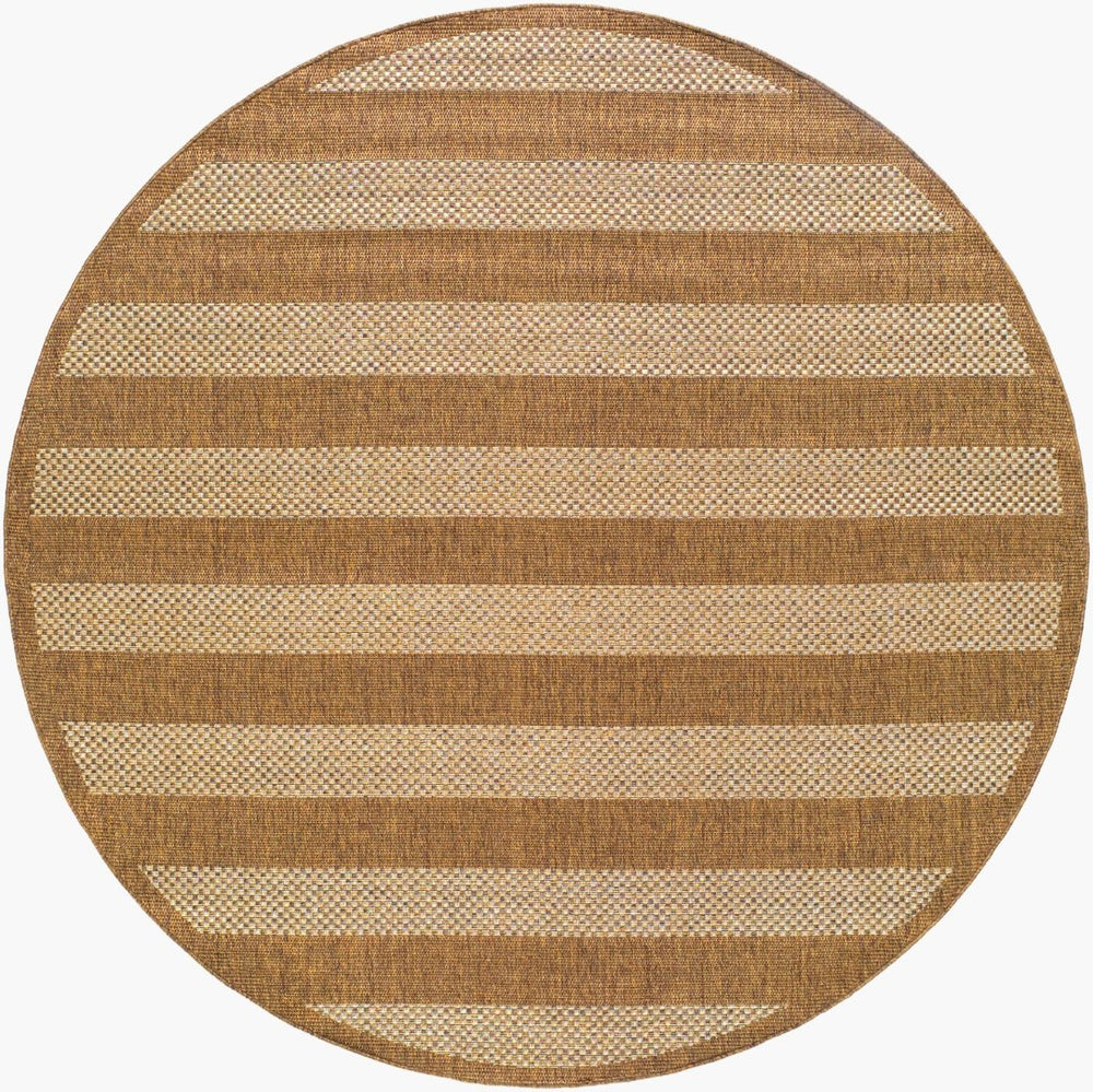 Livabliss Pismo Beach Geometric Flatweave Indoor Outdoor Polypropylene Rug for Patio Living Amber, Tan 7'10" x 7'10" Round PMB2302-710RD