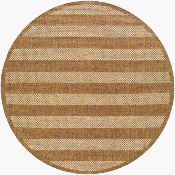Livabliss Pismo Beach Geometric Flatweave Indoor Outdoor Polypropylene Rug for Patio Living Amber, Tan 7'10" x 7'10" Round PMB2302-710RD