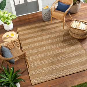 Livabliss Pismo Beach Geometric Flatweave Indoor Outdoor Polypropylene Rug for Patio Living Amber, Tan 7'10" x 7'10" Square PMB2302-710SQ