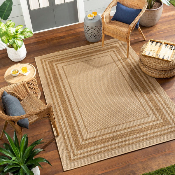 Livabliss Pismo Beach Geometric Polypropylene Outdoor Rug Weather Resistant Patio Accent Tan, Amber 7'10" x 7'10" PMB2304-710RD