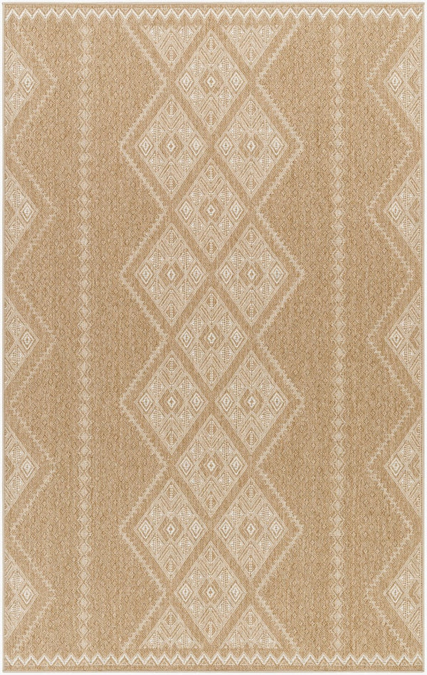 Livabliss Pismo Beach Flatweave Polypropylene Area Rug Turkish Woven Indoor Outdoor Classic Tan, White 7'10" x 7'10" Round PMB2314-710RD