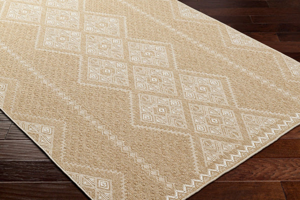 Livabliss Pismo Beach Flatweave Polypropylene Area Rug Turkish Woven Indoor Outdoor Classic Tan, White 7'10" x 7'10" Round PMB2314-710RD