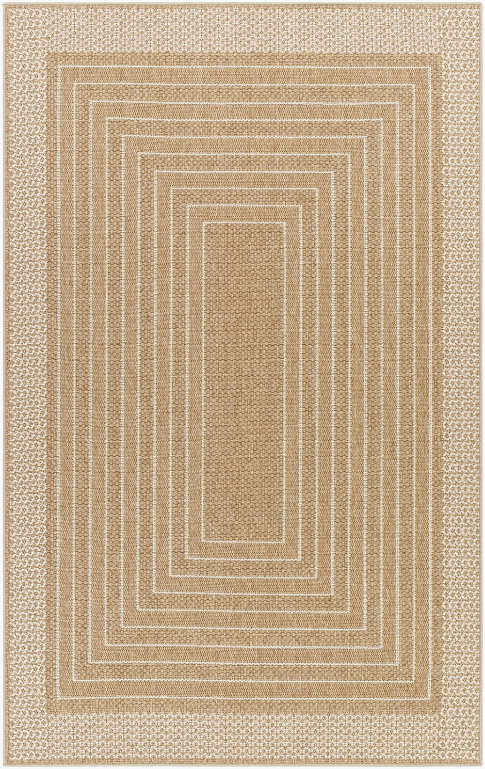 Livabliss Pismo Beach Flatweave Polypropylene Area Rug Graphic Indoor Outdoor High Traffic Tan, White 5'2" x 7' PMB2315-537