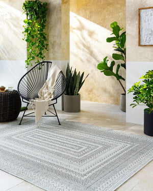 Livabliss Pismo Beach Coastal Polypropylene Area Rug Low Pile Indoor Outdoor Living Room Floor Medium Gray, Wh 9'1" x 12' PMB2316-9212