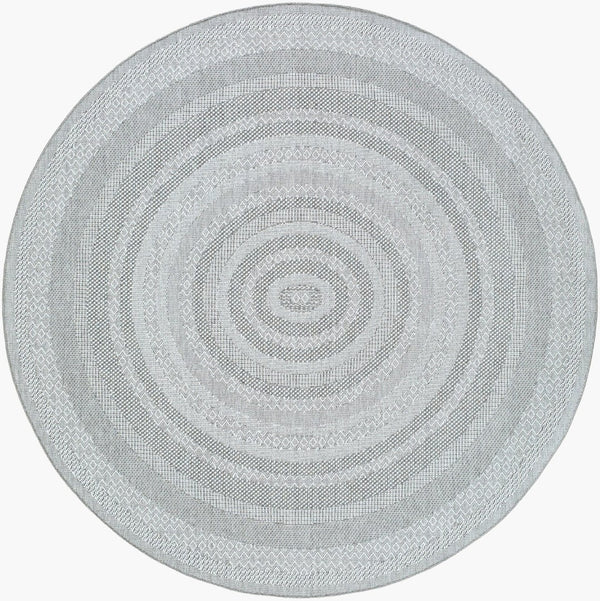 Livabliss Pismo Beach Coastal Polypropylene Area Rug Low Pile Indoor Outdoor Living Room Floor Medium Gray, Wh 7'10" x 7'10" Round PMB2316-710RD