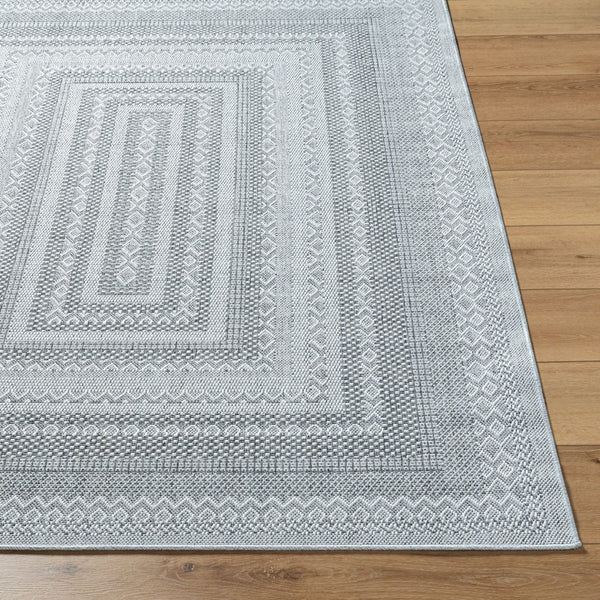 Livabliss Pismo Beach Coastal Polypropylene Area Rug Low Pile Indoor Outdoor Living Room Floor Medium Gray, Wh 9'1" x 12' PMB2316-9212