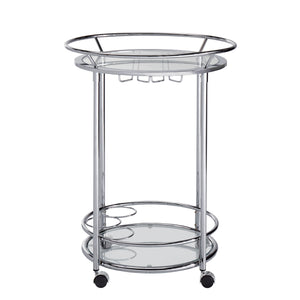 Homelegance By Top-Line Carlos Chrome Finish Round Metal Glass Top Bar Cart Chrome Metal