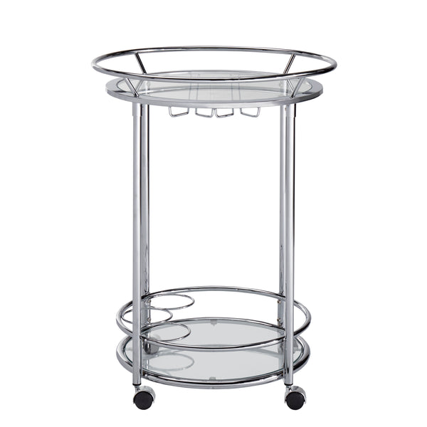 Homelegance By Top-Line Carlos Chrome Finish Round Metal Glass Top Bar Cart Chrome Metal
