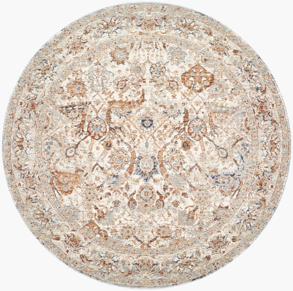 Livabliss Poem Collection Traditional Fringe Area Rug Woven Polyester for Living Dining Rooms Cream, Slate 7'10" x 7'10" PME2300-710RD