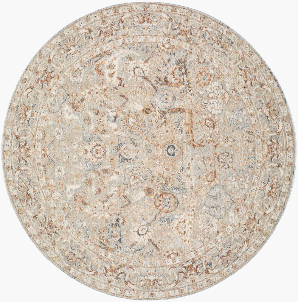 Livabliss Poem Vintage Style Fringe Area Rug Polyester Machine Woven for Living Dining Rooms Cream, Slate 7'10" x 7'10" PME2302-710RD