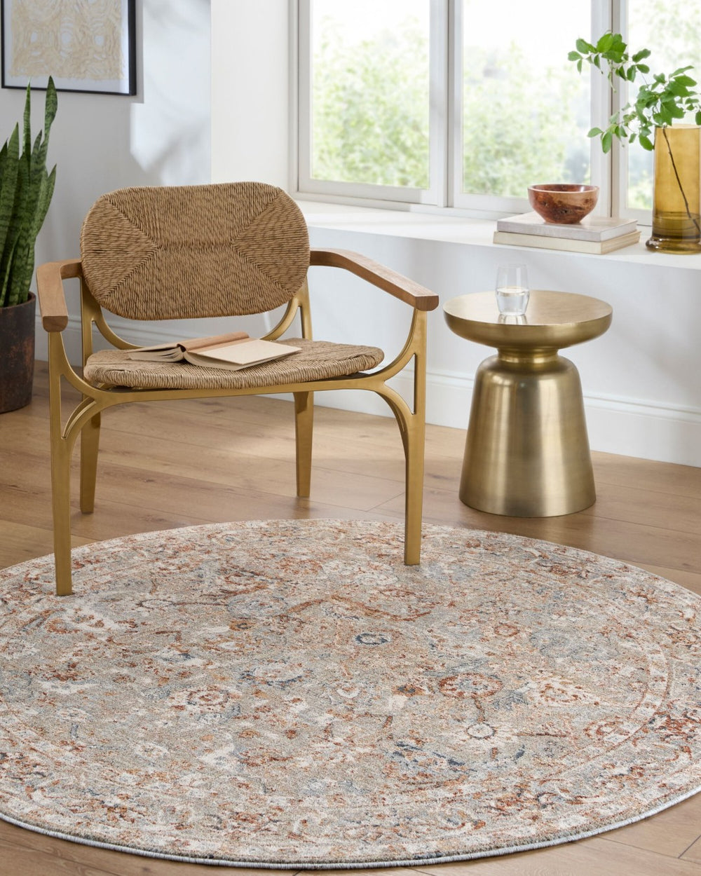 Livabliss Poem Vintage Style Fringe Area Rug Polyester Machine Woven for Living Dining Rooms Cream, Slate 7'10" x 7'10" PME2302-710RD