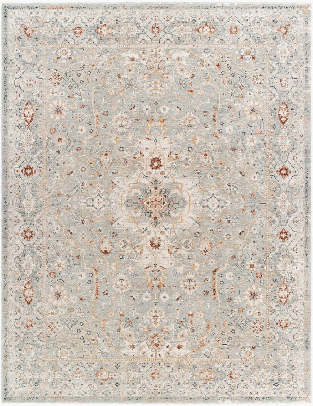 Livabliss Poem Traditional Fringe Area Rug Machine Woven Polyester for Living and Dining Rooms Cream, Slate 5'3" x 5'3" PME2303-53RD