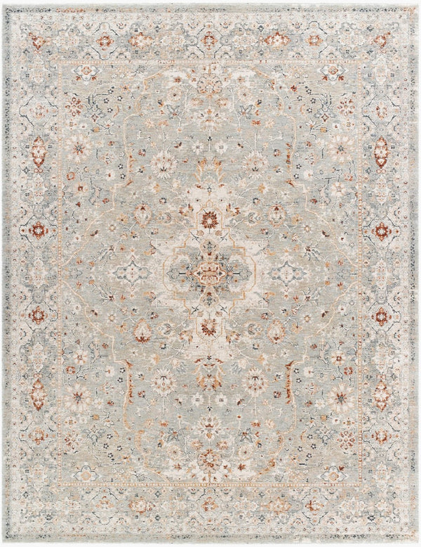 Livabliss Poem Traditional Fringe Area Rug Machine Woven Polyester for Living and Dining Rooms Cream, Slate 5'3" x 5'3" PME2303-53RD