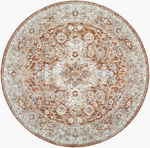 Livabliss Poem Traditional Fringe Area Rug Polyester Woven in Turkey for Living Dining Rooms Cream, Pale Blu 7'10" x 7'10" PME2304-710RD
