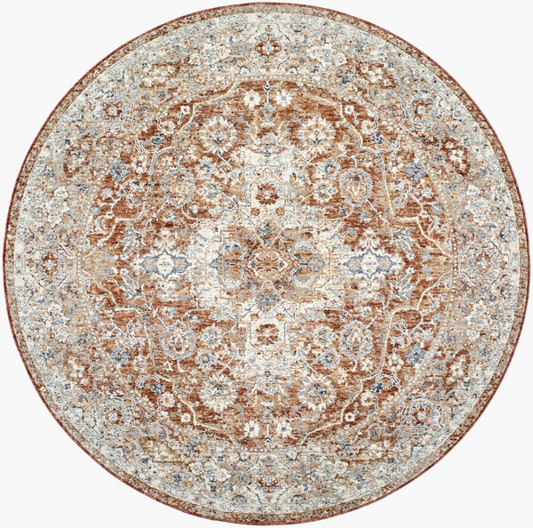 Livabliss Poem Traditional Fringe Area Rug Polyester Woven in Turkey for Living Dining Rooms Cream, Pale Blu 7'10" x 7'10" PME2304-710RD