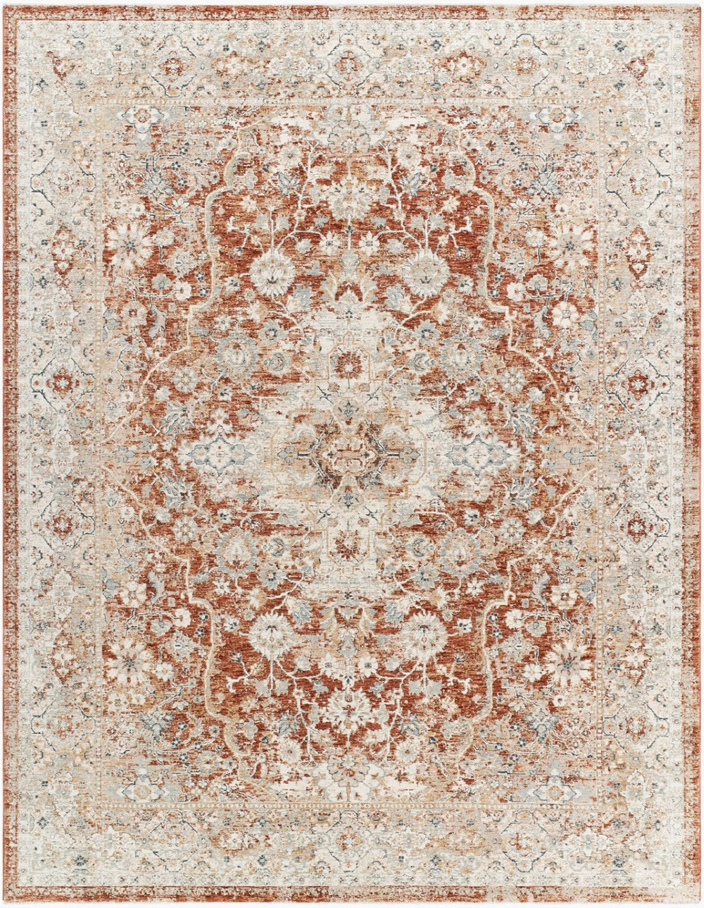 Livabliss Poem Traditional Fringe Area Rug Polyester Woven in Turkey for Living Dining Rooms Cream, Pale Blu 9' x 12'2" PME2304-9122