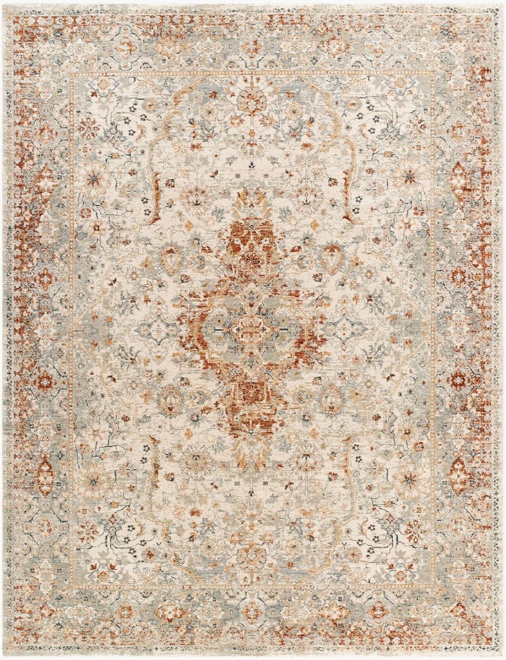 Livabliss Poem Traditional Fringe Polyester Area Rug Woven in Turkey for Living Dining Rooms Cream, Slate 5' x 7'5" PME2305-575