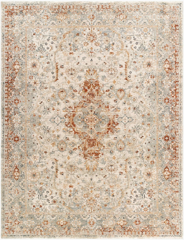 Livabliss Poem Traditional Fringe Polyester Area Rug Woven in Turkey for Living Dining Rooms Cream, Slate 5' x 7'5" PME2305-575