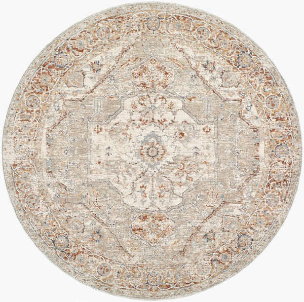 Livabliss Poem Traditional Fringe Area Rug Machine Woven Polyester for Living Room Dining Cream, Beige 7'10" x 7'10" PME2306-710RD