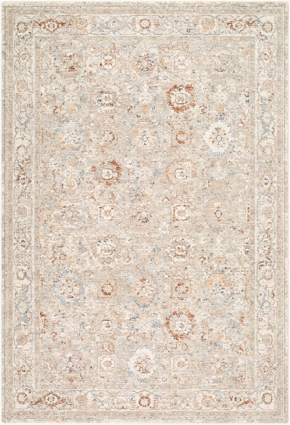 Livabliss Poem Turkish Medallion Area Rug Machine Woven Polyester Pile for Living Room Gray, Ivory 6'7" x 9'6" PME2308-6796