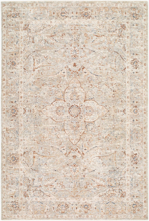 Livabliss Poem Turkish Inspired Machine Woven Polyester Area Rug with Fringe for Living Rooms Ivory, Gray 2'7" x 10' PME2312-2710