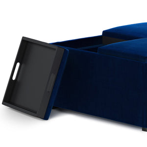 English Elm Avalon Blue Velvet Storage Ottoman Coffee Table With Flip-Over Trays & Stylish Contemporary Design B136P159744