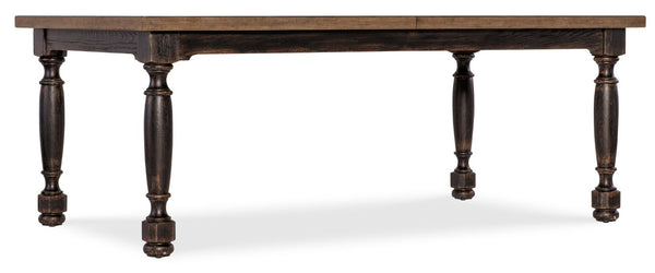 Hooker Furniture Americana Farmhouse Dining Table With 22" Leaf — Two-Tone Honey Top, Distressed Daisy Base, Seats 8 Blacks 7050-75200-89