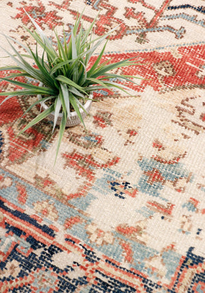 Pasargad Home Serapi Hand-Knotted 100% Wool Area Rug - Luxurious Ivory/Navy Design, 9'10" x 10'1"