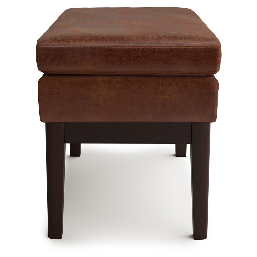 English Elm Carlson Small Ottoman Bench In Distressed Saddle Brown - Stylish Mid-Century Design For Any Room B136P159237
